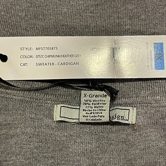 (NWT) BY DESIGN "Lexi" Long Sleeve Two Tone Open Front Cardigan, Brown/Gray - XL - Picture 8 of 8